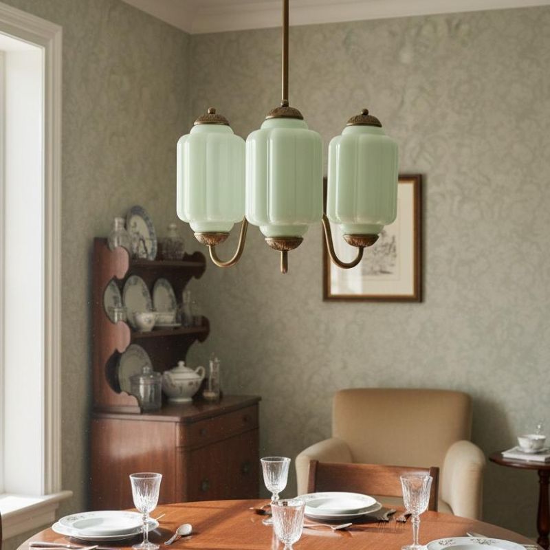 Eloise Vintage 3 Light Chandelier - Milk Glass Lamp for Dining Room