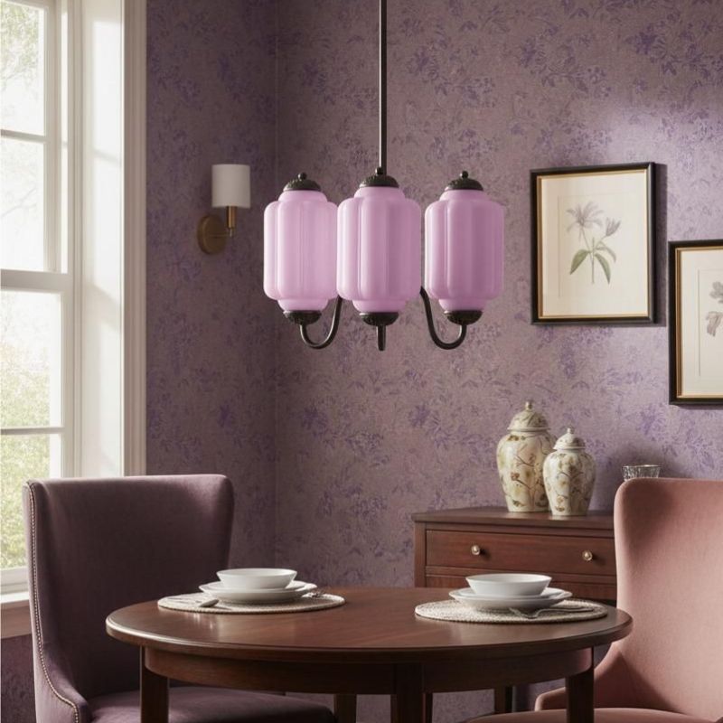 Eloise Vintage 3 Light Chandelier - Milk Glass Lamp for Dining Room