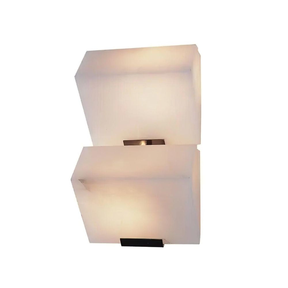 White Alabaster Sconce - Elegant Square Stone Staircase Wall Light