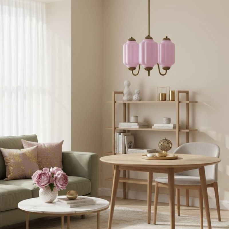 Eloise Vintage 3 Light Chandelier - Milk Glass Lamp for Dining Room