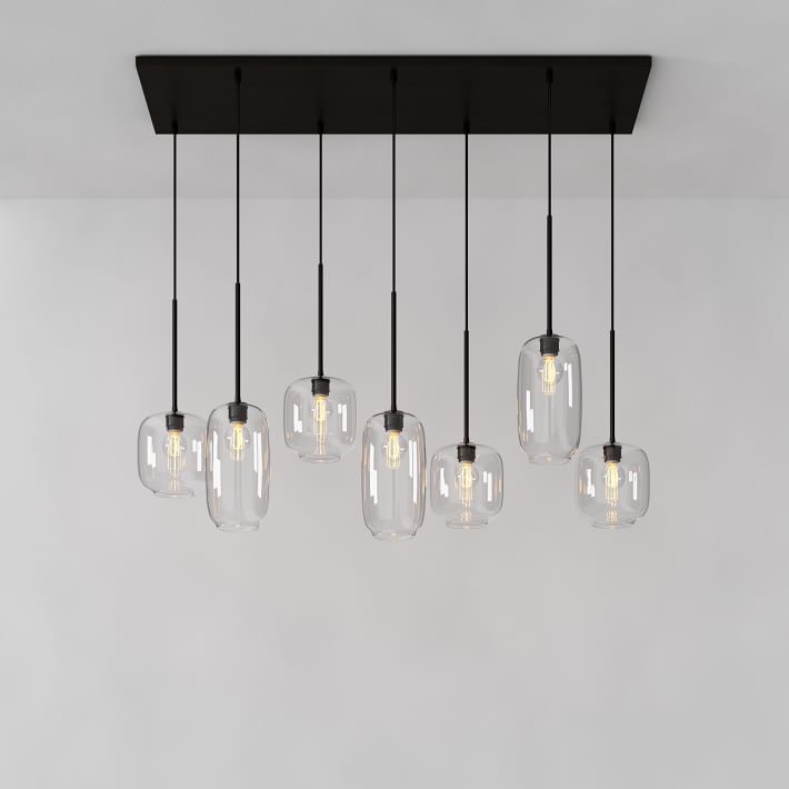 Lumivelle Sculptural 7-Light Chandelier – Adjustable Height Modern Glass Pendant