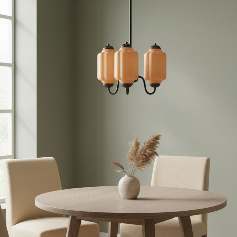 Eloise Vintage 3 Light Chandelier - Milk Glass Lamp for Dining Room