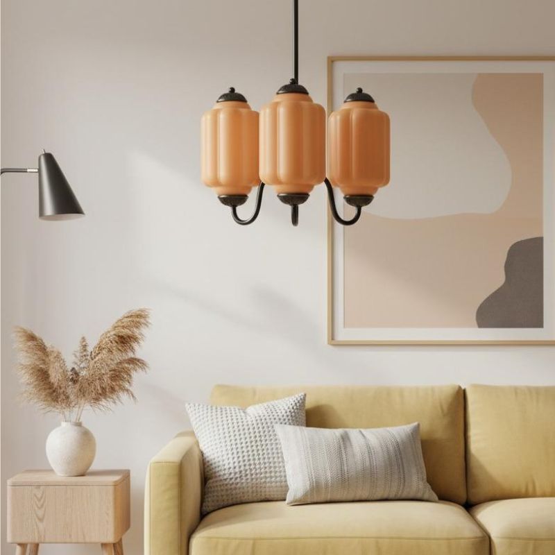 Eloise Vintage 3 Light Chandelier - Milk Glass Lamp for Dining Room