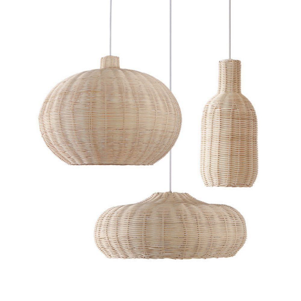 Boho Rattan Pendant Lamp - Woven Basket Design for Bedroom Lighting