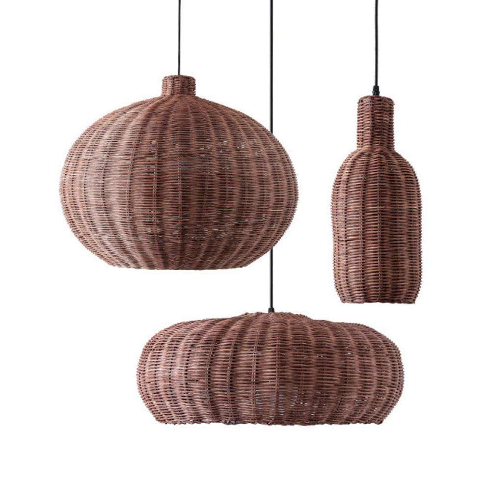Boho Rattan Pendant Lamp - Woven Basket Design for Bedroom Lighting