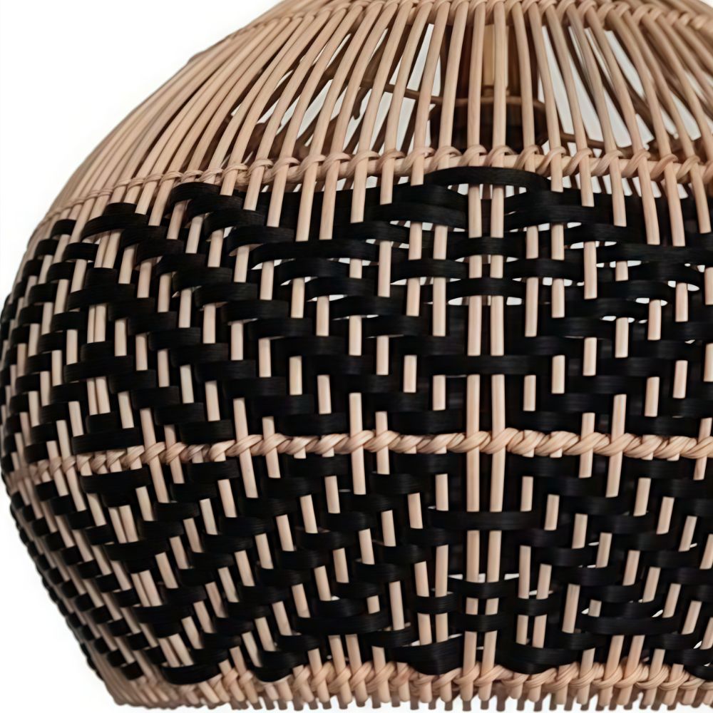 Natural Woven Rattan Pendant Light - Boho Black Dome Shade for Patio