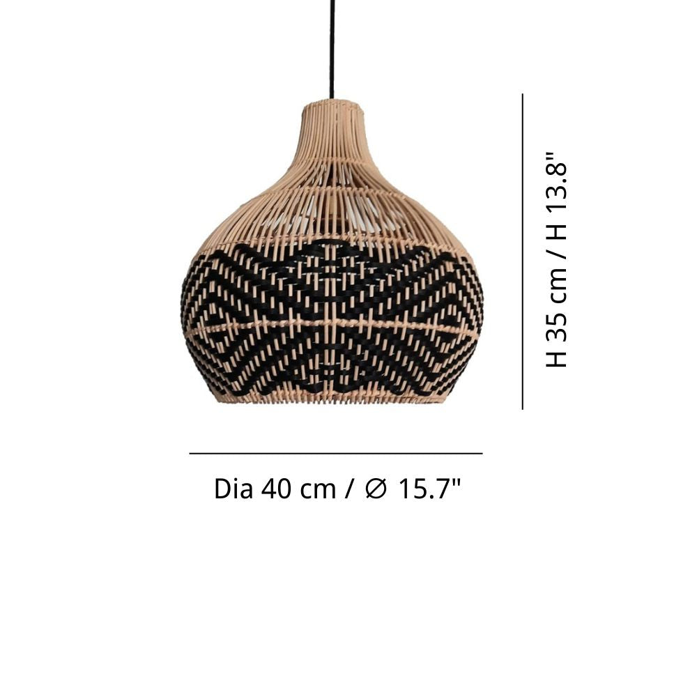 Natural Woven Rattan Pendant Light - Boho Black Dome Shade for Patio