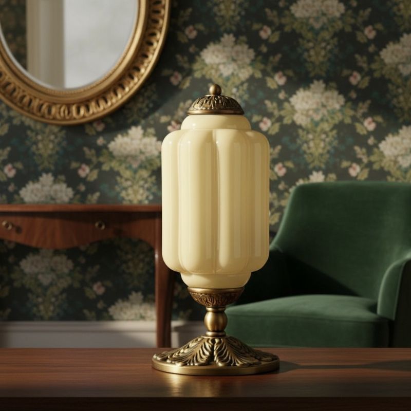 Lampe de table vintage Eloise en verre laiteux – Lampe de bureau LED en métal pour chambre