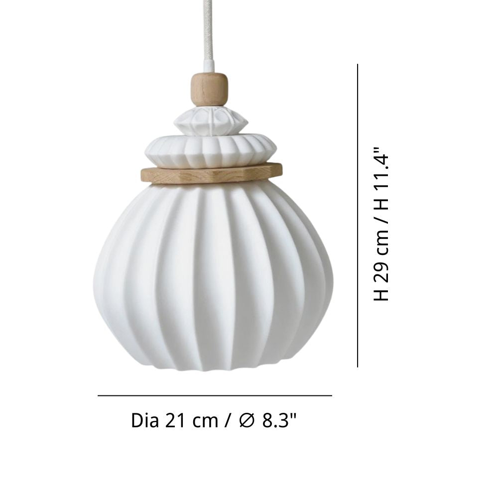 White Oak Pendant Light - Minimalist Porcelain Fixture For Dining Room