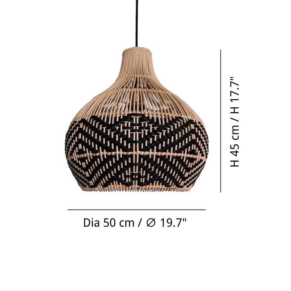 Natural Woven Rattan Pendant Light - Boho Black Dome Shade for Patio