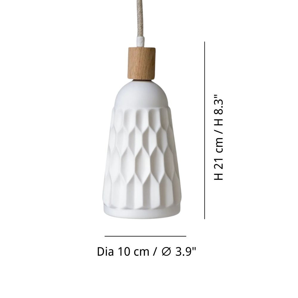 White Oak Pendant Light - Minimalist Porcelain Fixture For Dining Room