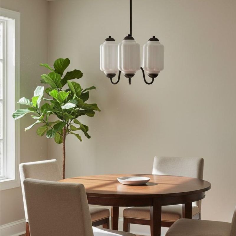 Eloise Vintage 3 Light Chandelier - Milk Glass Lamp for Dining Room