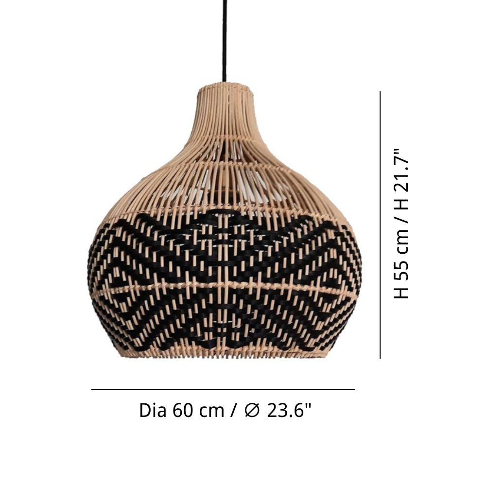 Natural Woven Rattan Pendant Light - Boho Black Dome Shade for Patio