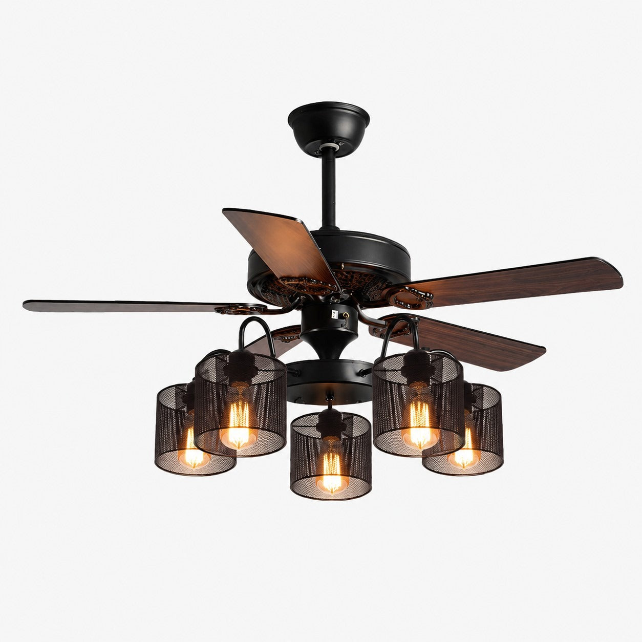 Style D wood blades five-light ceiling fan