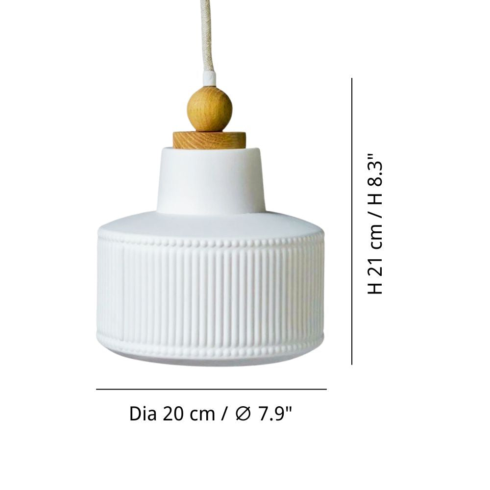 White Oak Pendant Light - Minimalist Porcelain Fixture For Dining Room