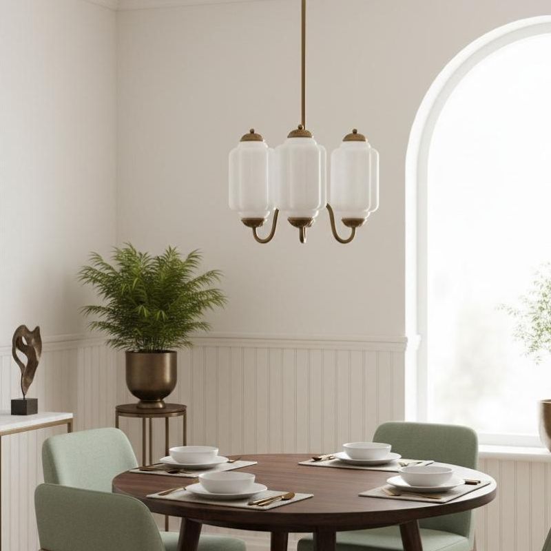 Eloise Vintage 3 Light Chandelier - Milk Glass Lamp for Dining Room