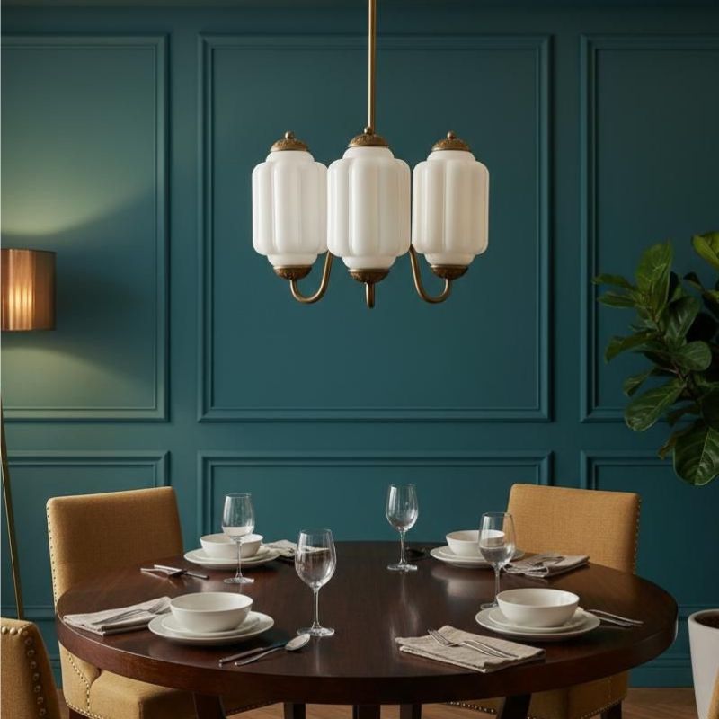 Eloise Vintage 3 Light Chandelier - Milk Glass Lamp for Dining Room