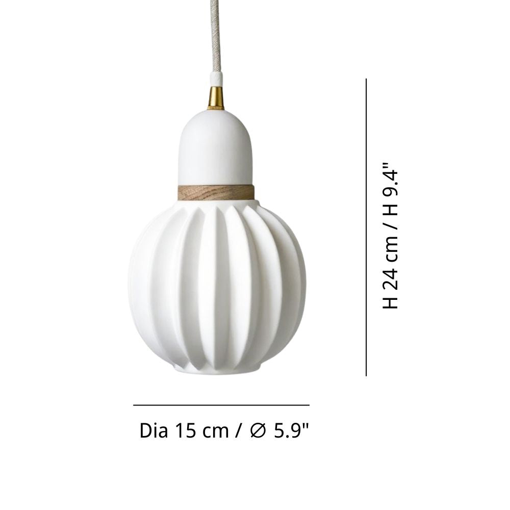 White Oak Pendant Light - Minimalist Porcelain Fixture For Dining Room