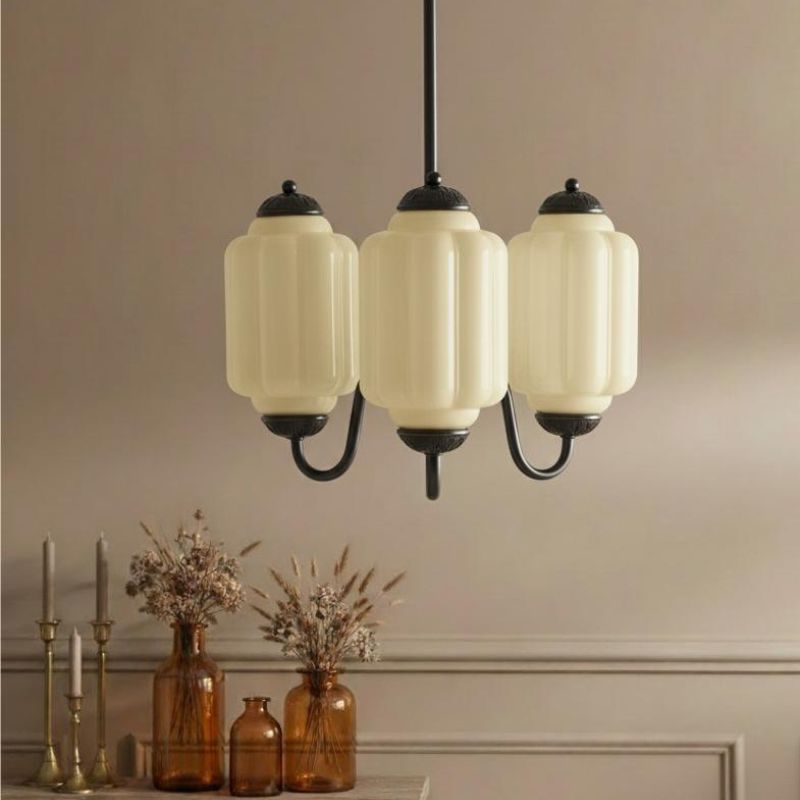 Eloise Vintage 3 Light Chandelier - Milk Glass Lamp for Dining Room