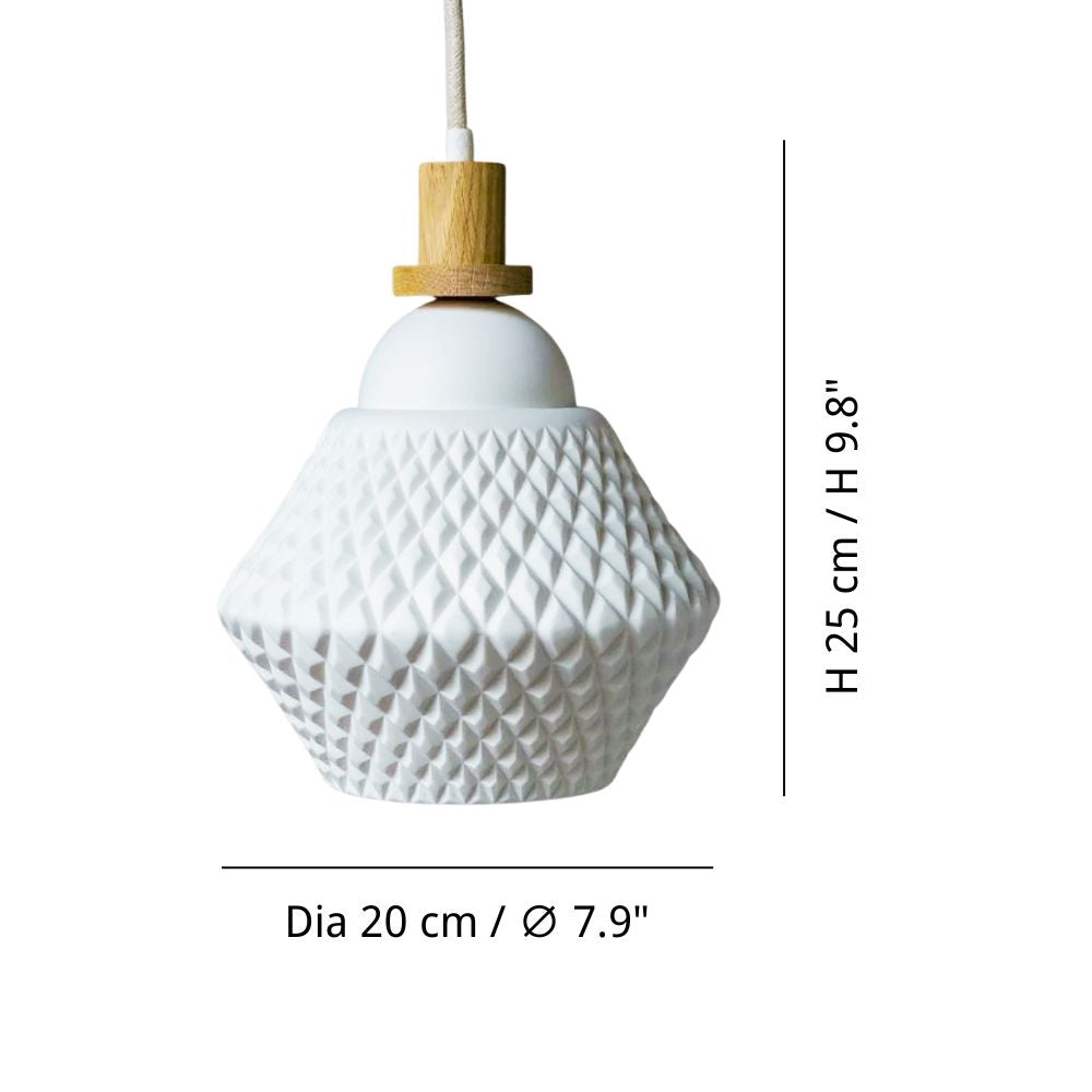 White Oak Pendant Light - Minimalist Porcelain Fixture For Dining Room