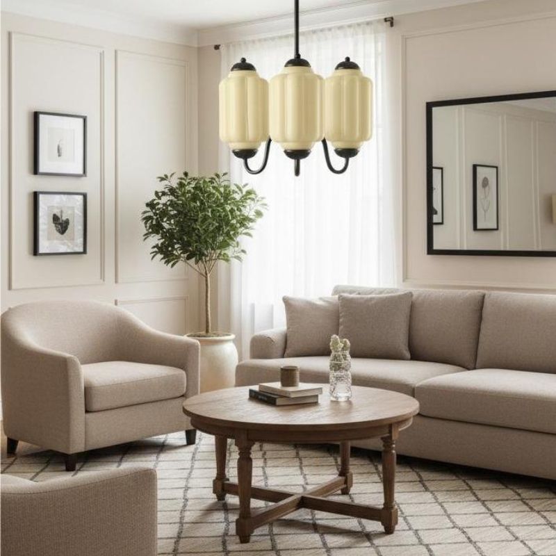 Eloise Vintage 3 Light Chandelier - Milk Glass Lamp for Dining Room