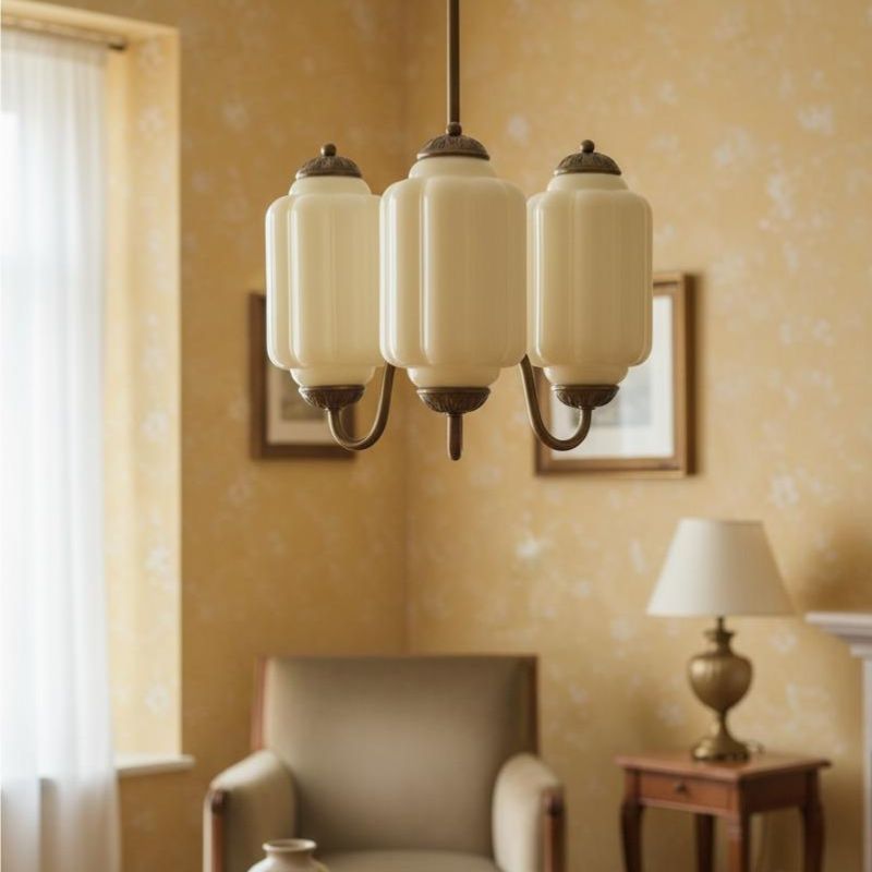 Eloise Vintage 3 Light Chandelier - Milk Glass Lamp for Dining Room