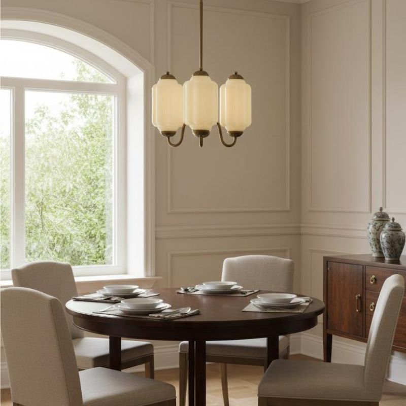 Eloise Vintage 3 Light Chandelier - Milk Glass Lamp for Dining Room