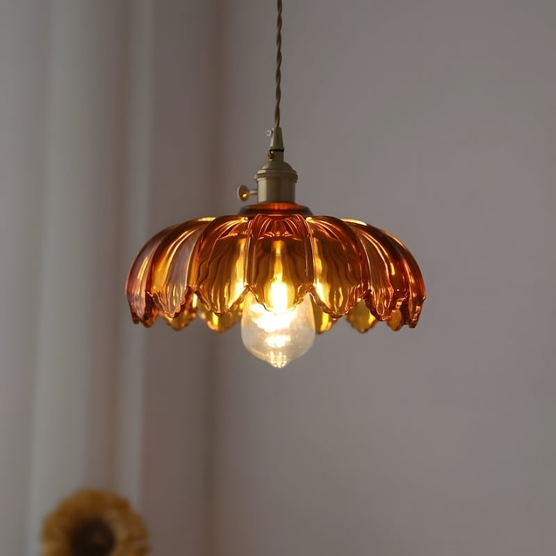 Glass Petal Pendant Lamp – Rustic Style Flower Design Light