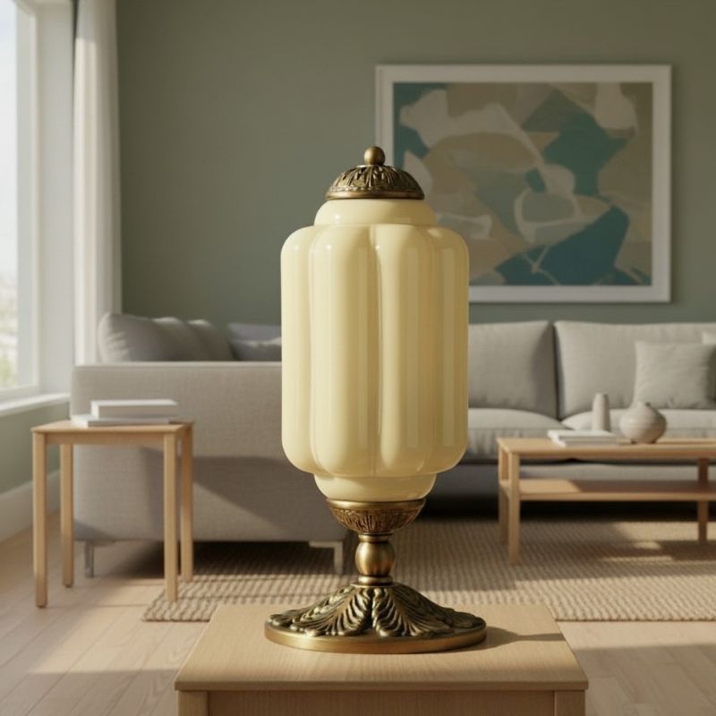 Lampe de table vintage Eloise en verre laiteux – Lampe de bureau LED en métal pour chambre