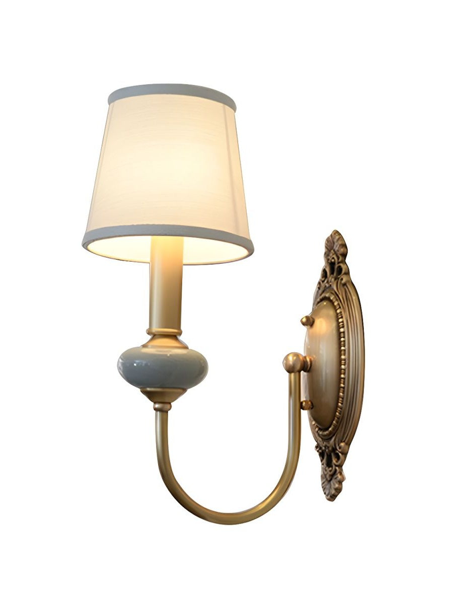 Classic Fabric Shade Sconce-Ceramic Wall Light for Hallway or Bedroom