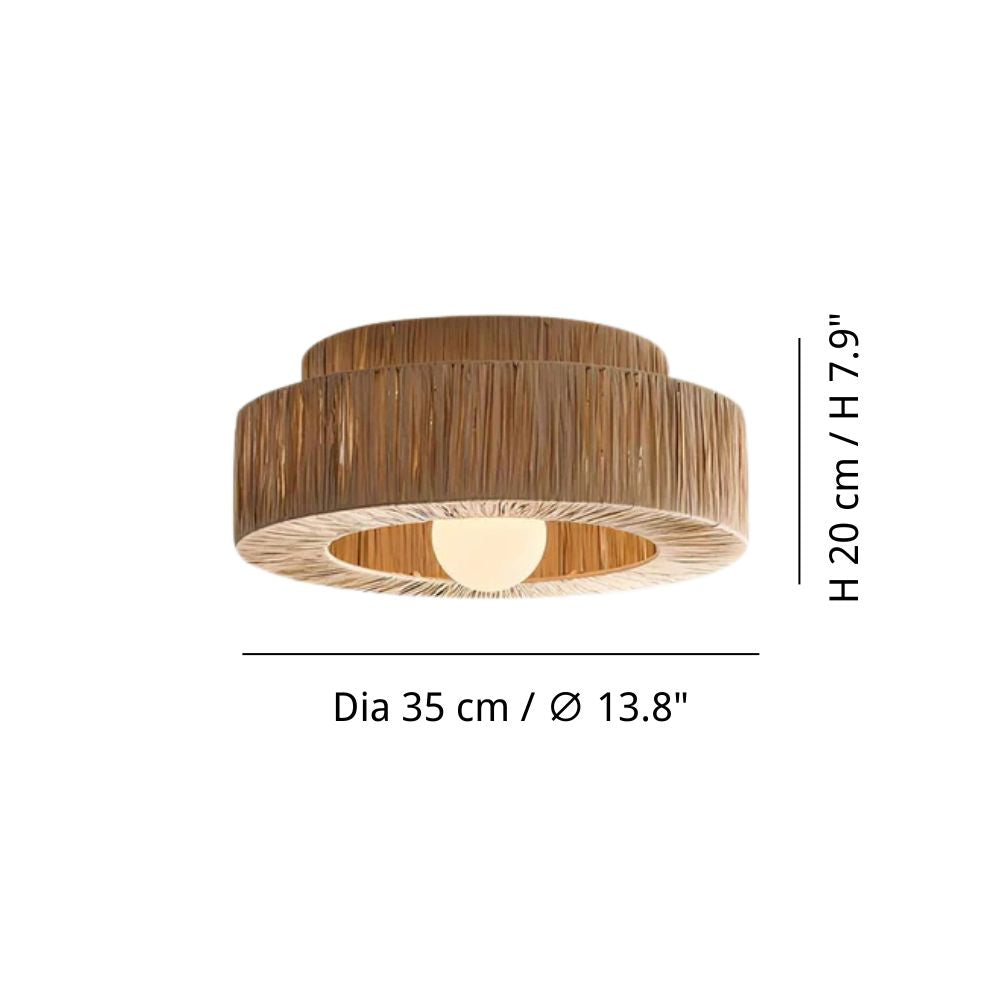 Boho Straw Ceiling Light - Round Raffia Ceiling Light for Bedroom