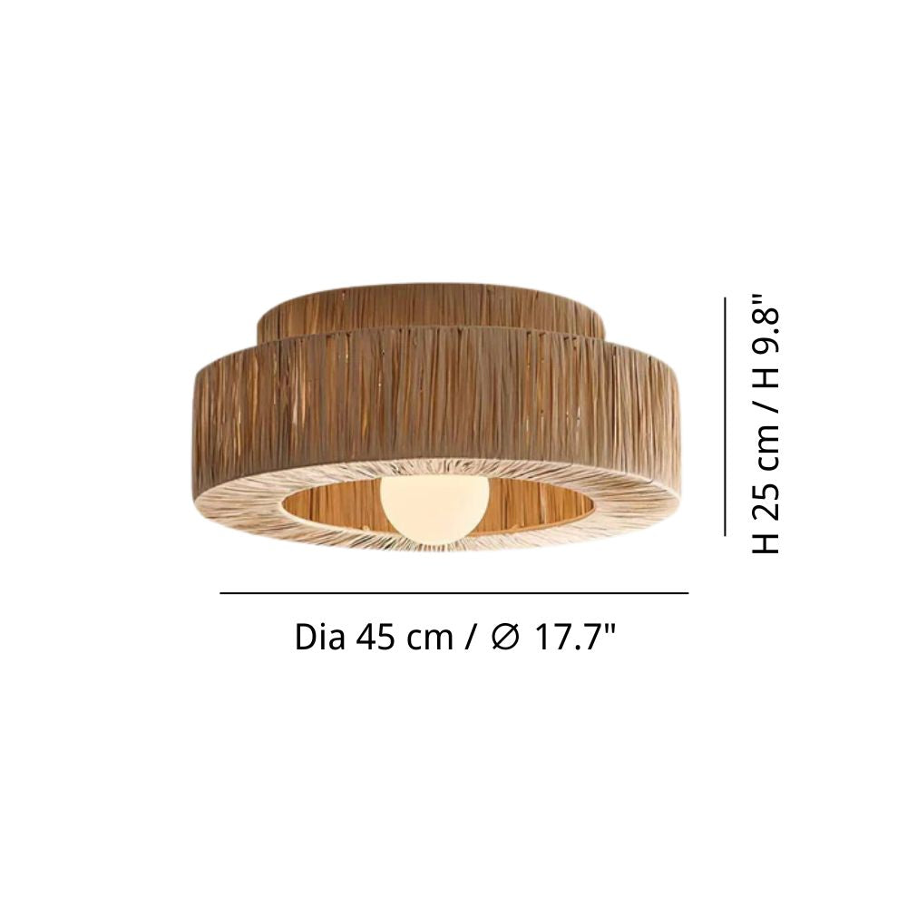 Boho Straw Ceiling Light - Round Raffia Ceiling Light for Bedroom