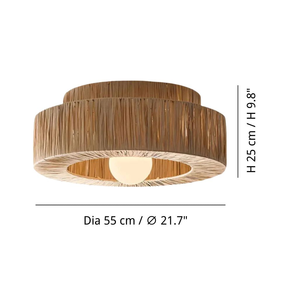 Boho Straw Ceiling Light - Round Raffia Ceiling Light for Bedroom
