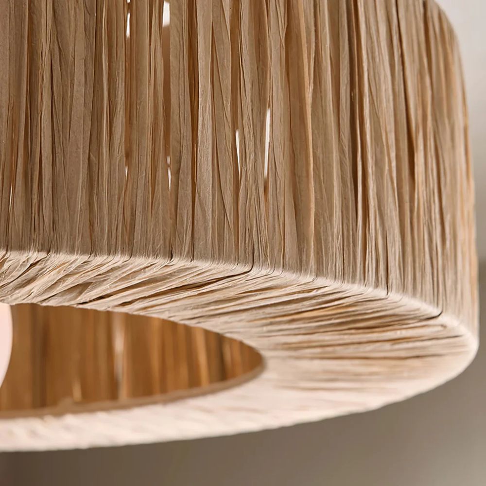 Boho Straw Ceiling Light - Round Raffia Ceiling Light for Bedroom