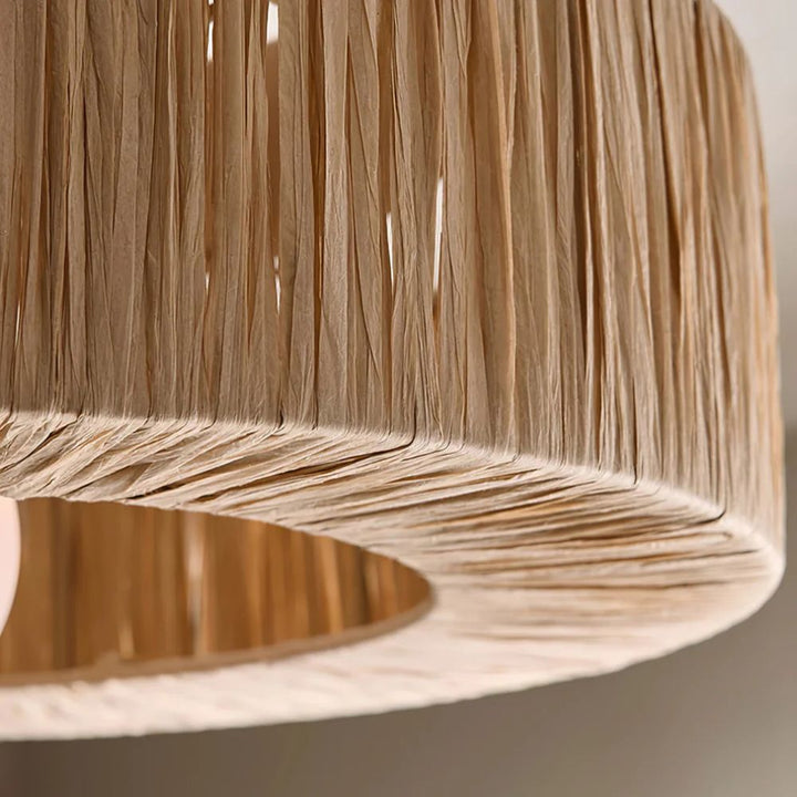Boho Straw Ceiling Light - Round Raffia Ceiling Light for Bedroom