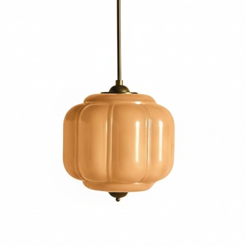 Suspension vintage Eloise – Lampe en verre laiteux côtelé pour salle à manger