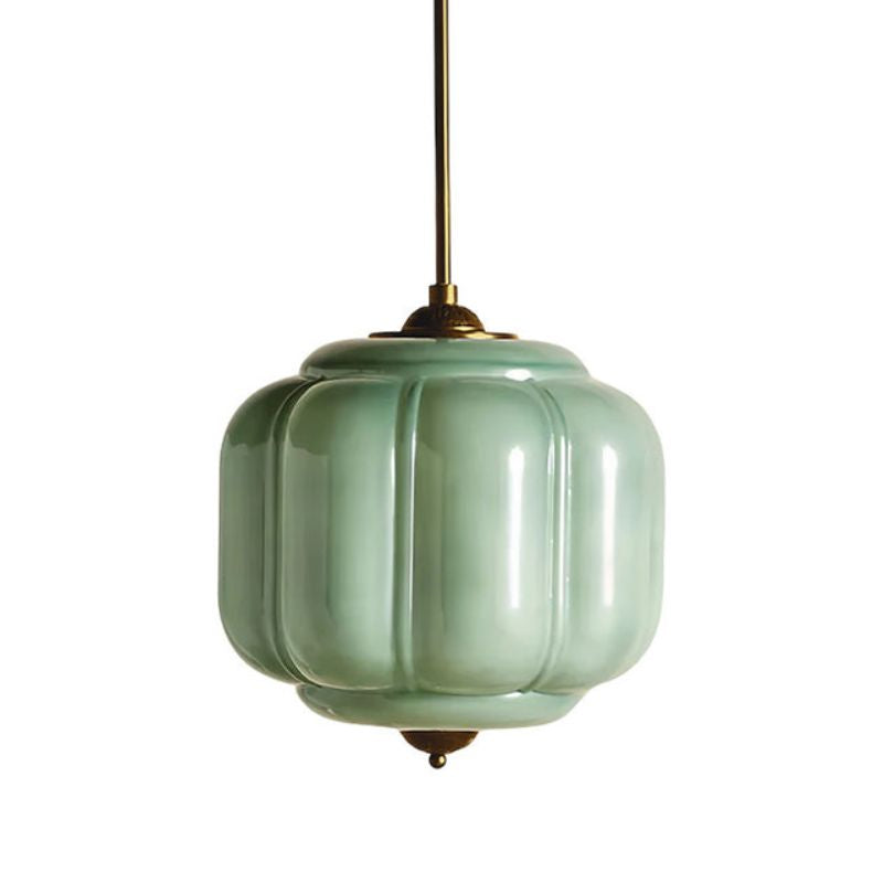 Suspension vintage Eloise – Lampe en verre laiteux côtelé pour salle à manger