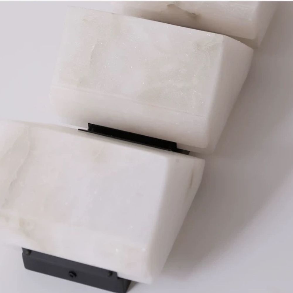White Alabaster Sconce - Elegant Square Stone Staircase Wall Light