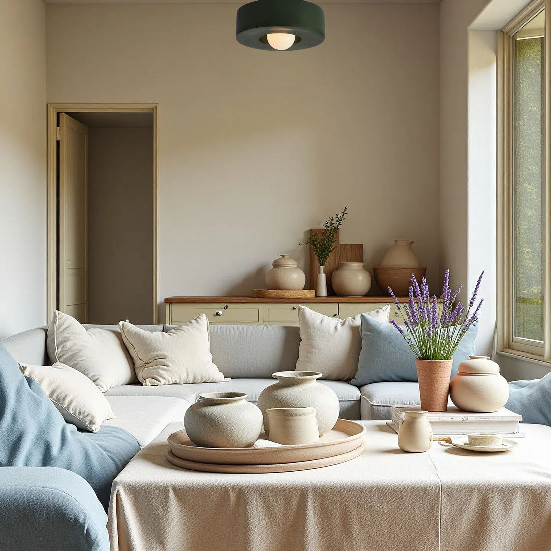 Plafonnier rond en résine – Style rétro Wabi Sabi pour intérieurs apaisants