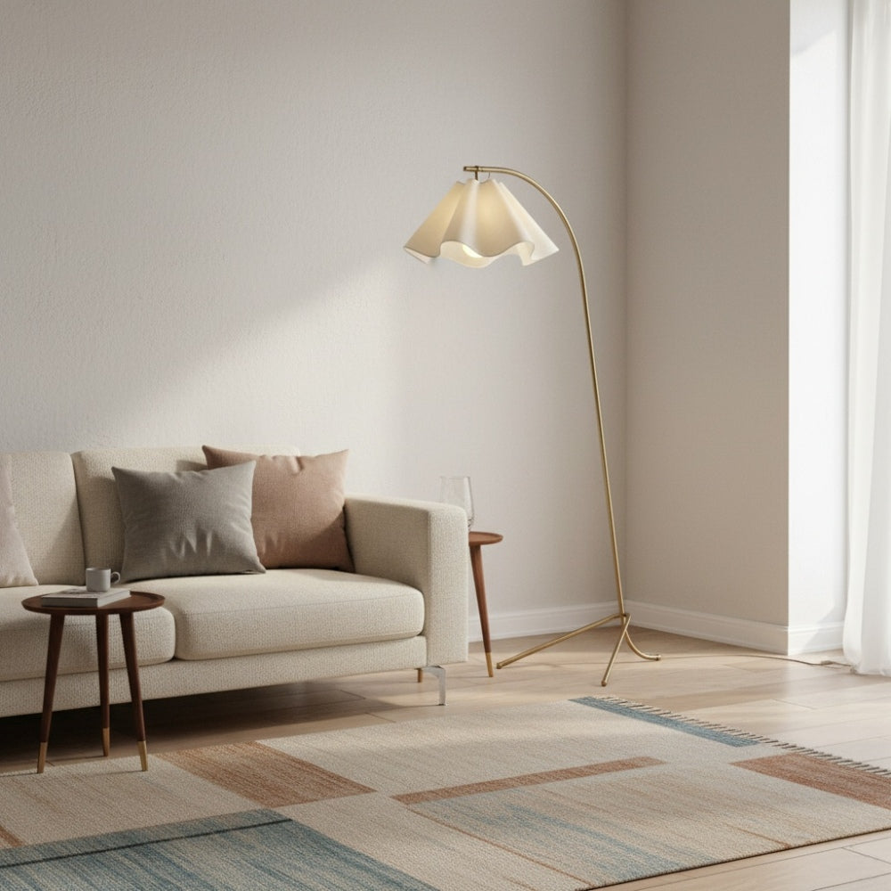 Oslan Arched Base Floor Lamp - Scalloped Shade Modern Lamp for Bedroom