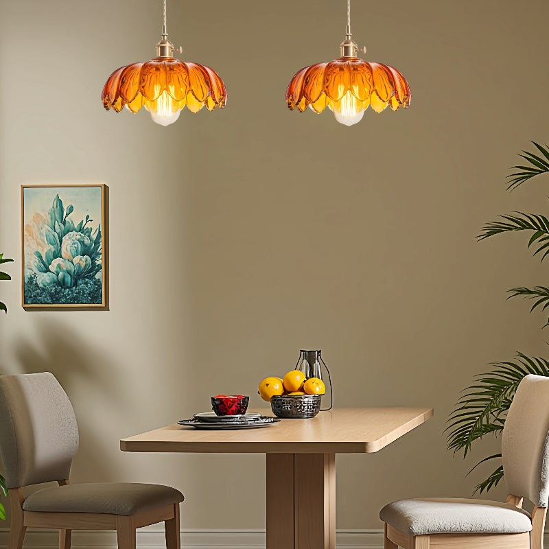 Glass Petal Pendant Lamp – Rustic Style Flower Design Light