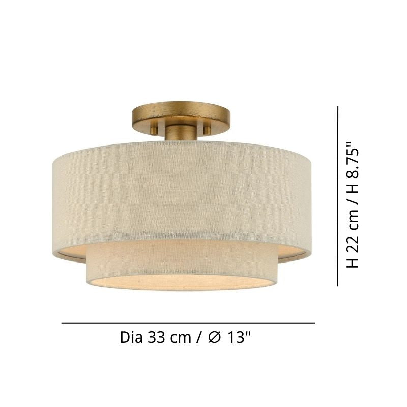 Linen Drum Ceiling Light - Textured Fabric Ceiling Lamp