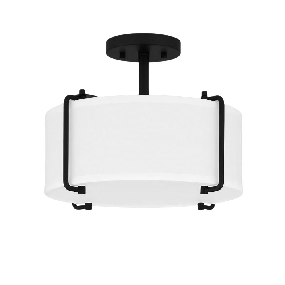 Drum Shade Semi Flush Mount - Textured Fabric Ceiling Lamp