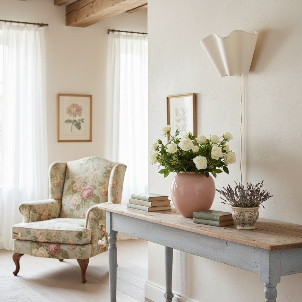 Oslan Scalloped Ivory Linen Wall Light - Modern Plug-In Bedroom Sconce