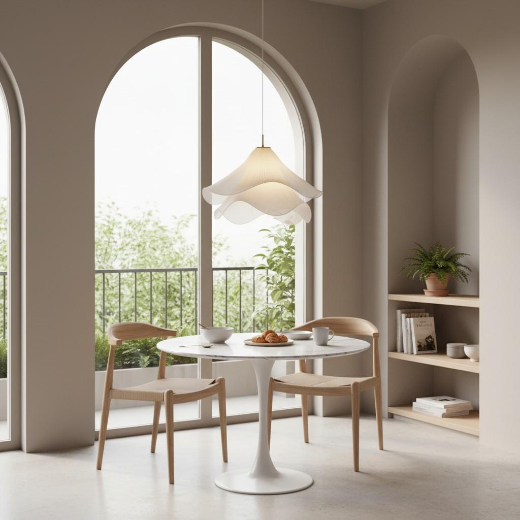 Ethereal Pleated Fabric Bloom Pendant Lamp - French Floral Design Fixture