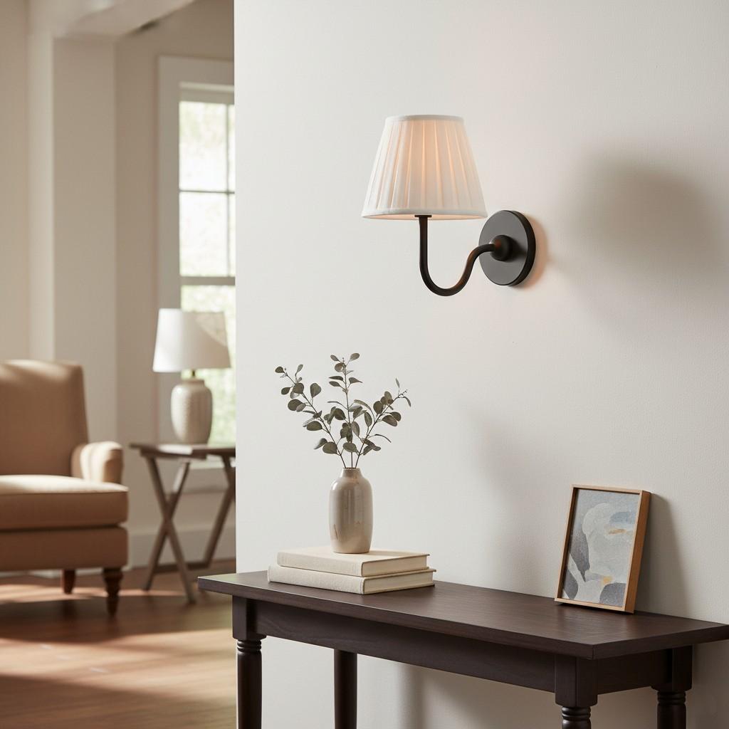 Luvora Pleated Linen Wall Lamp – Vintage Brass Wall Light for Living Rooms