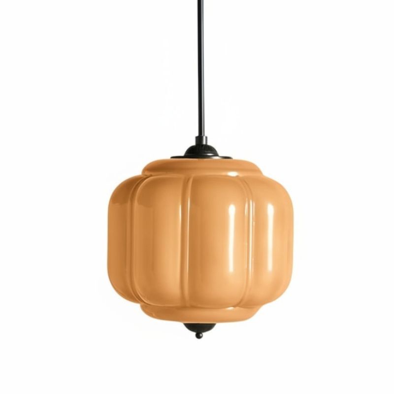 Suspension vintage Eloise – Lampe en verre laiteux côtelé pour salle à manger