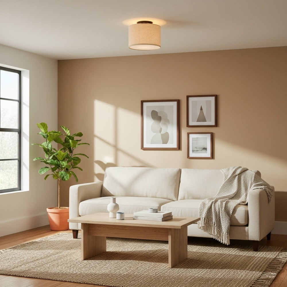 Jelvane Fabric Drum Ceiling Lamp - Linen Flush Mount Light for Hallway