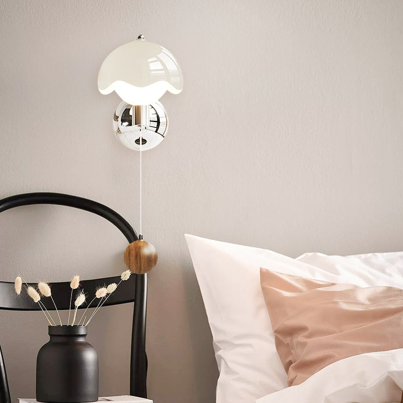 Medieval Classic Acrylic Eggshell Metal Cream LED Wall Lamp For Bedroom