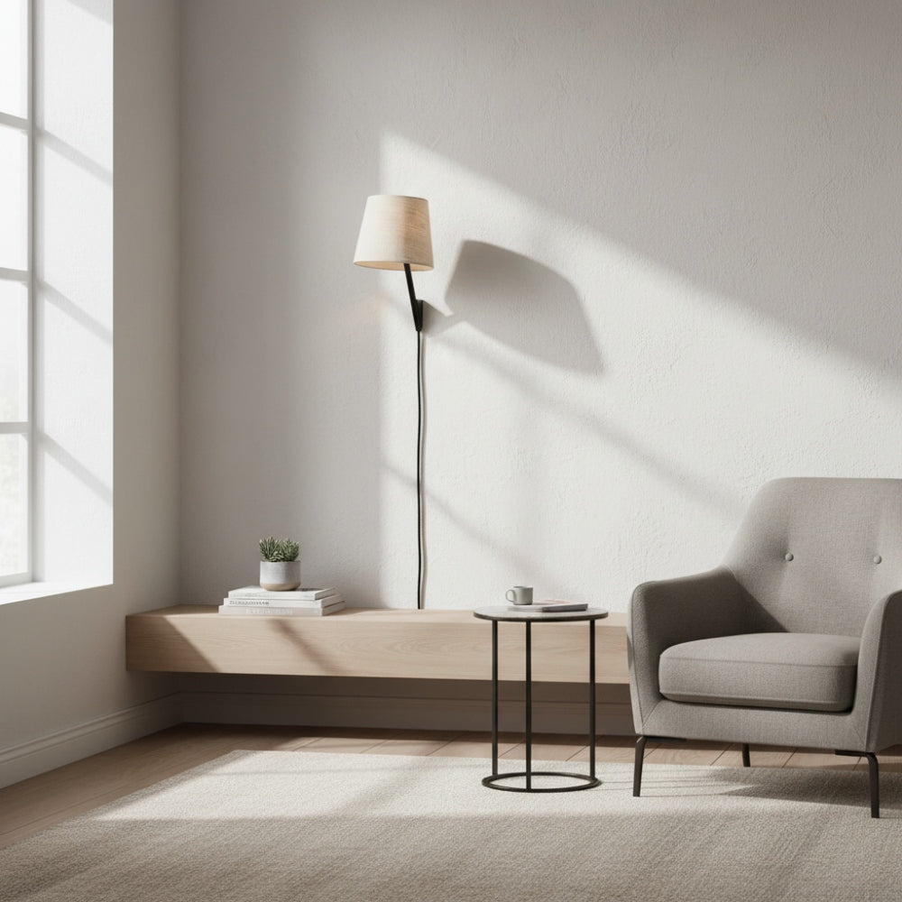 Novira Natural Cotton Sconce - Plug-In Adjustable Lamp for Bedroom